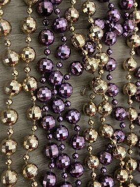 2 pcs Mardi Gras Purple and Gold Faceted Bead Necklaces